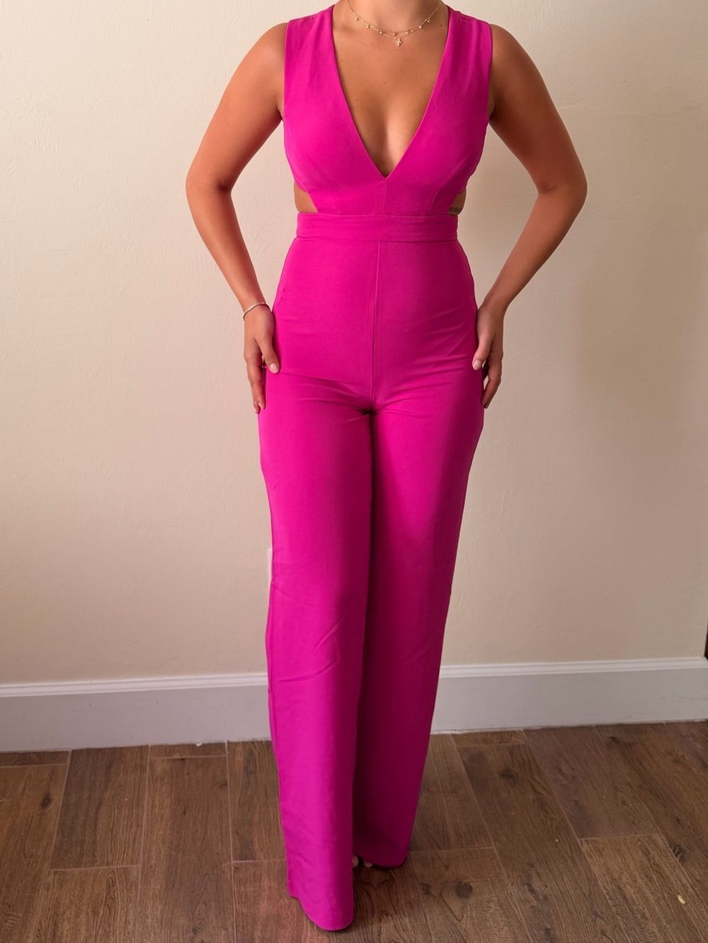 Aidan Mattox Hot Pink Plunge Jumpsuit